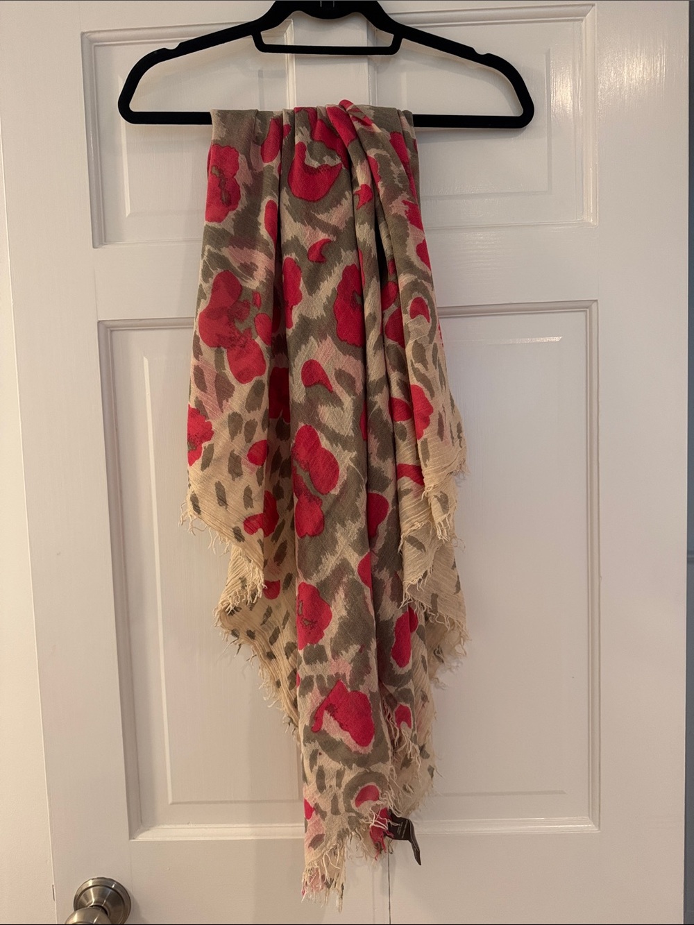 Zadig & Voltaire Beige Scarf with Pink Floral Print and Fringe